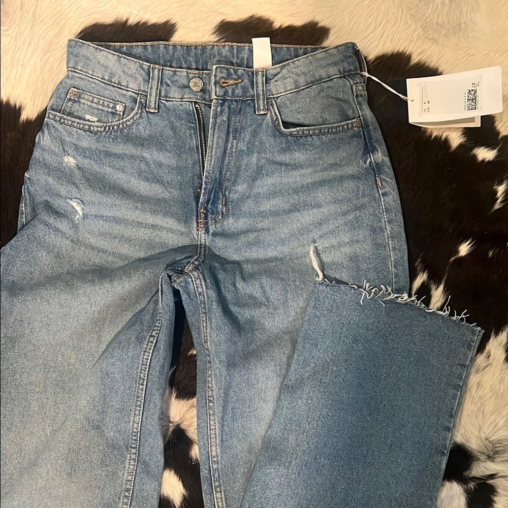 H&M Stylish Distressed Wide Leg Blue Jeans 4